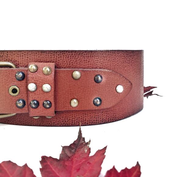 Heritage Studded Leather Belt in Tan by Linea Pelle | Vintage Y2K Fall Staple - Picture 8 of 13
